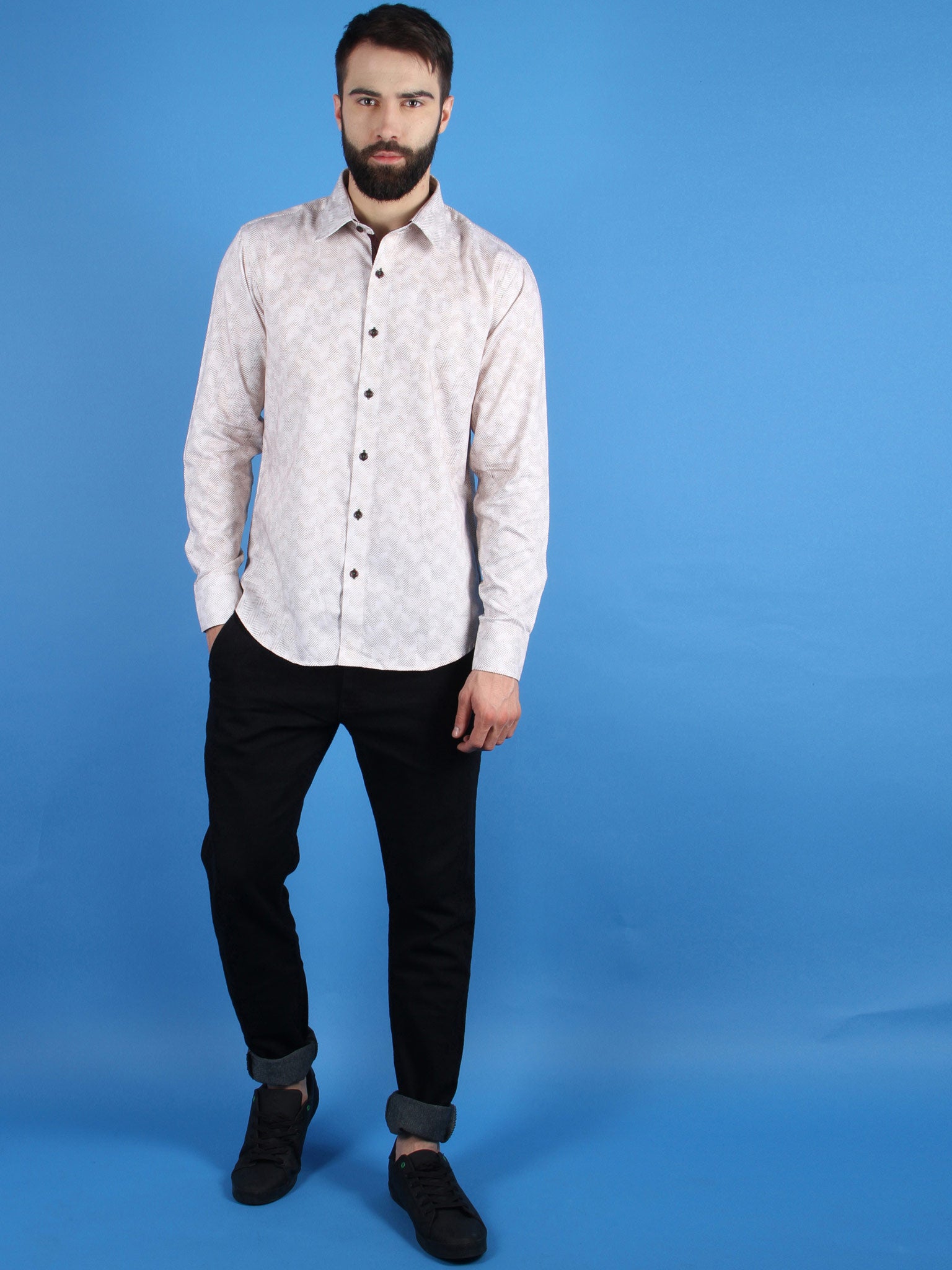 zen garden shirt model walking image