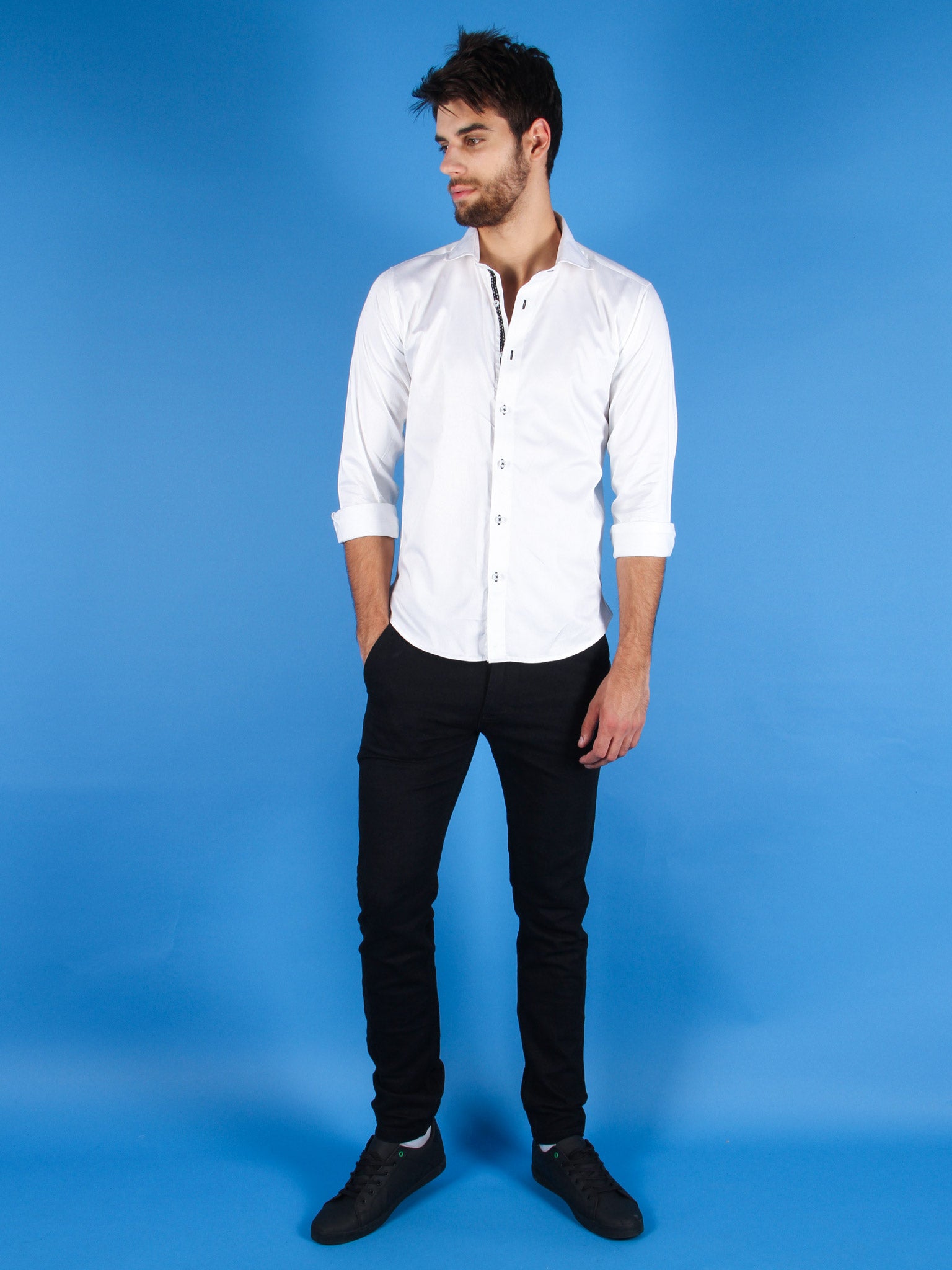 black tie shirt model image zoomed out