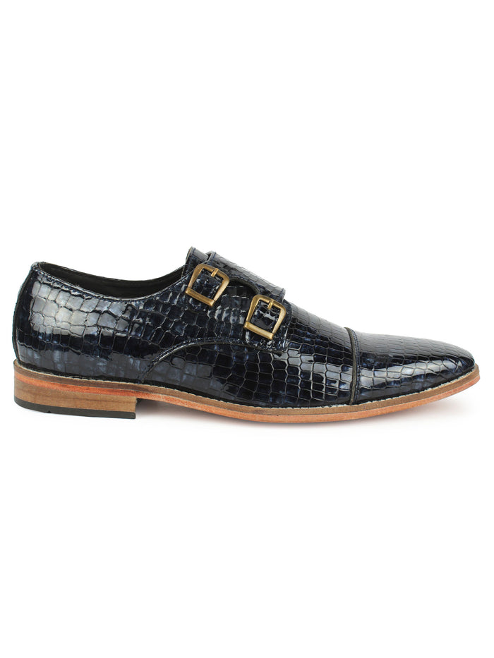 Textured Double Monk Strap Shoes - Blue