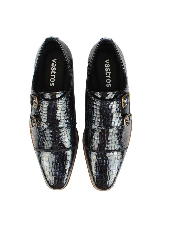 Textured Double Monk Strap Shoes - Blue