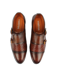 Textured Monk Strap Shoes - Brown