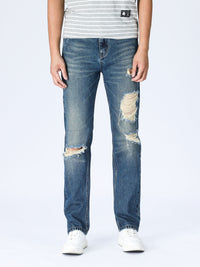 Slim Distressed Jeans - Mid Blue