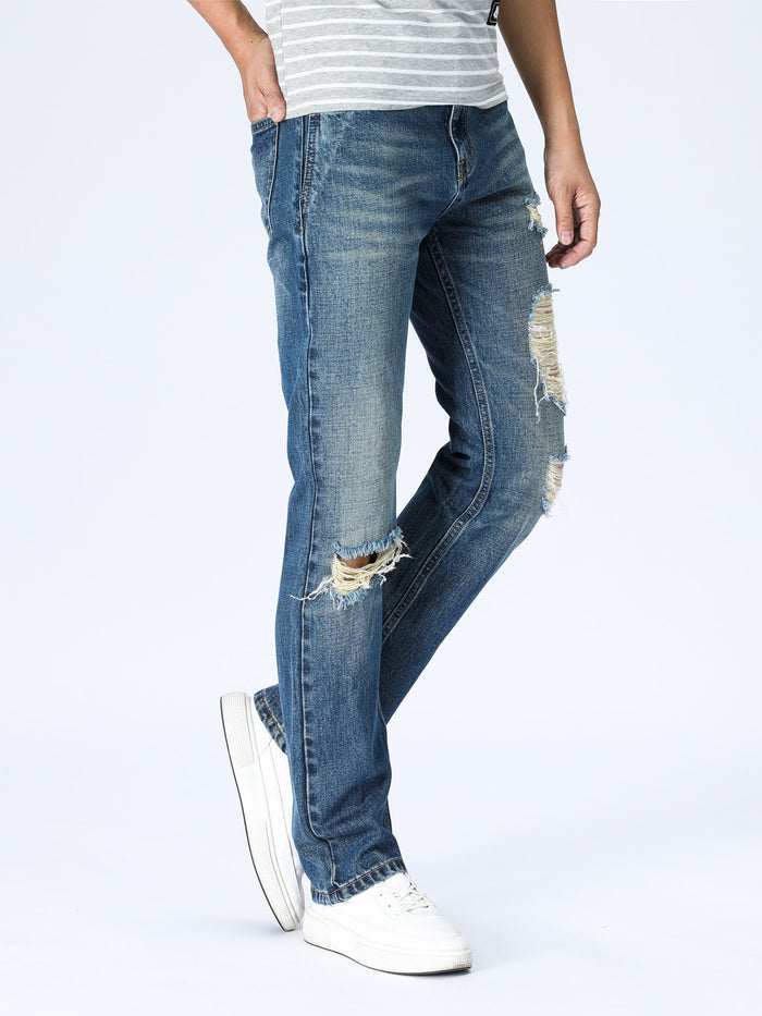 Slim Distressed Jeans - Mid Blue