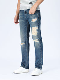 Slim Distressed Jeans - Mid Blue