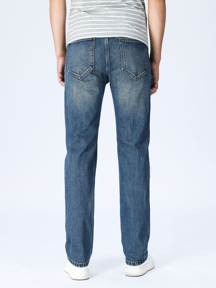 Slim Distressed Jeans - Mid Blue