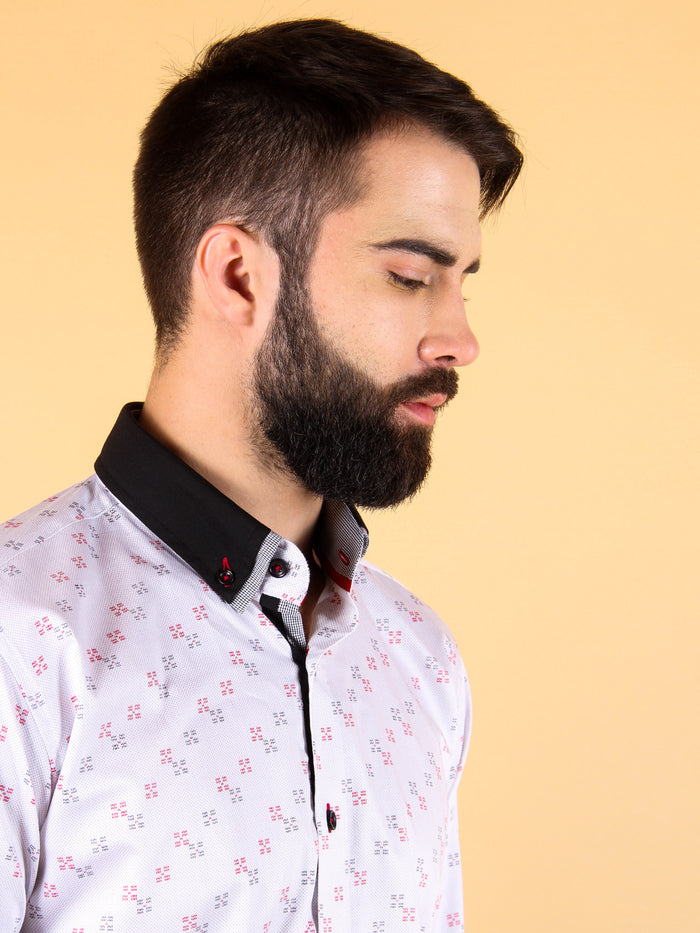 art deco shirt model image collar close up