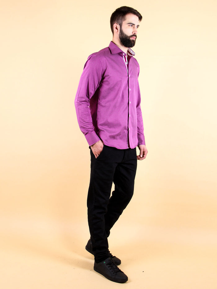 plum wine shirt model walking image 