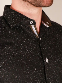 night sky shirt model image collar close up